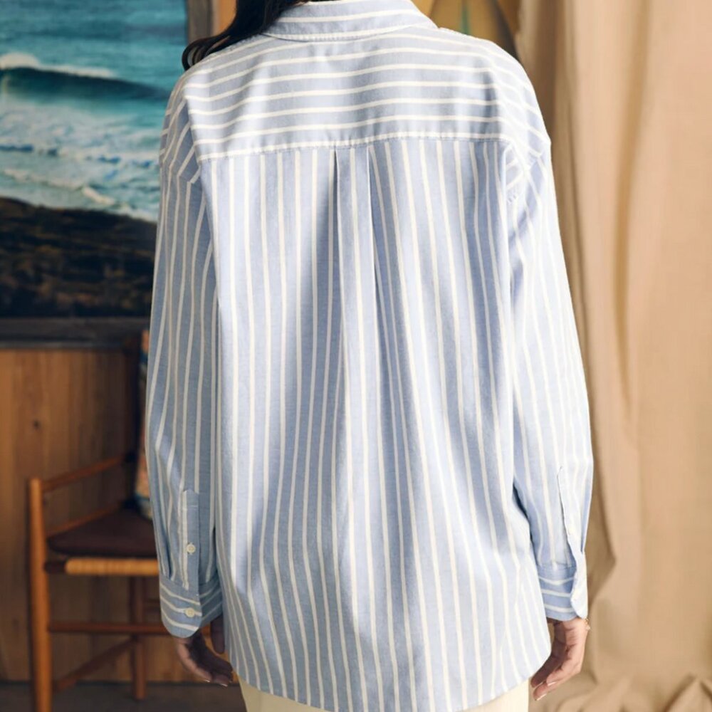 FAHERTY stretch oxford relaxed shirt in mangrove stripe (M) - Picture 2 of 16